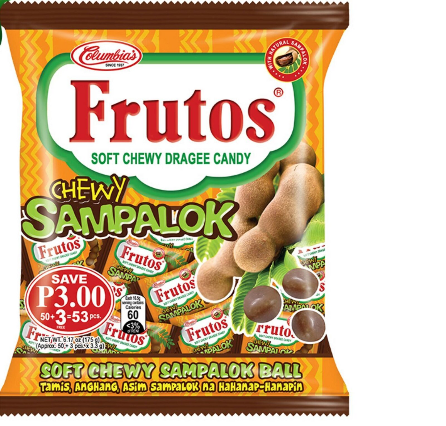 Frutos Sampaloc Soft Chewy Dragee Candy 50s